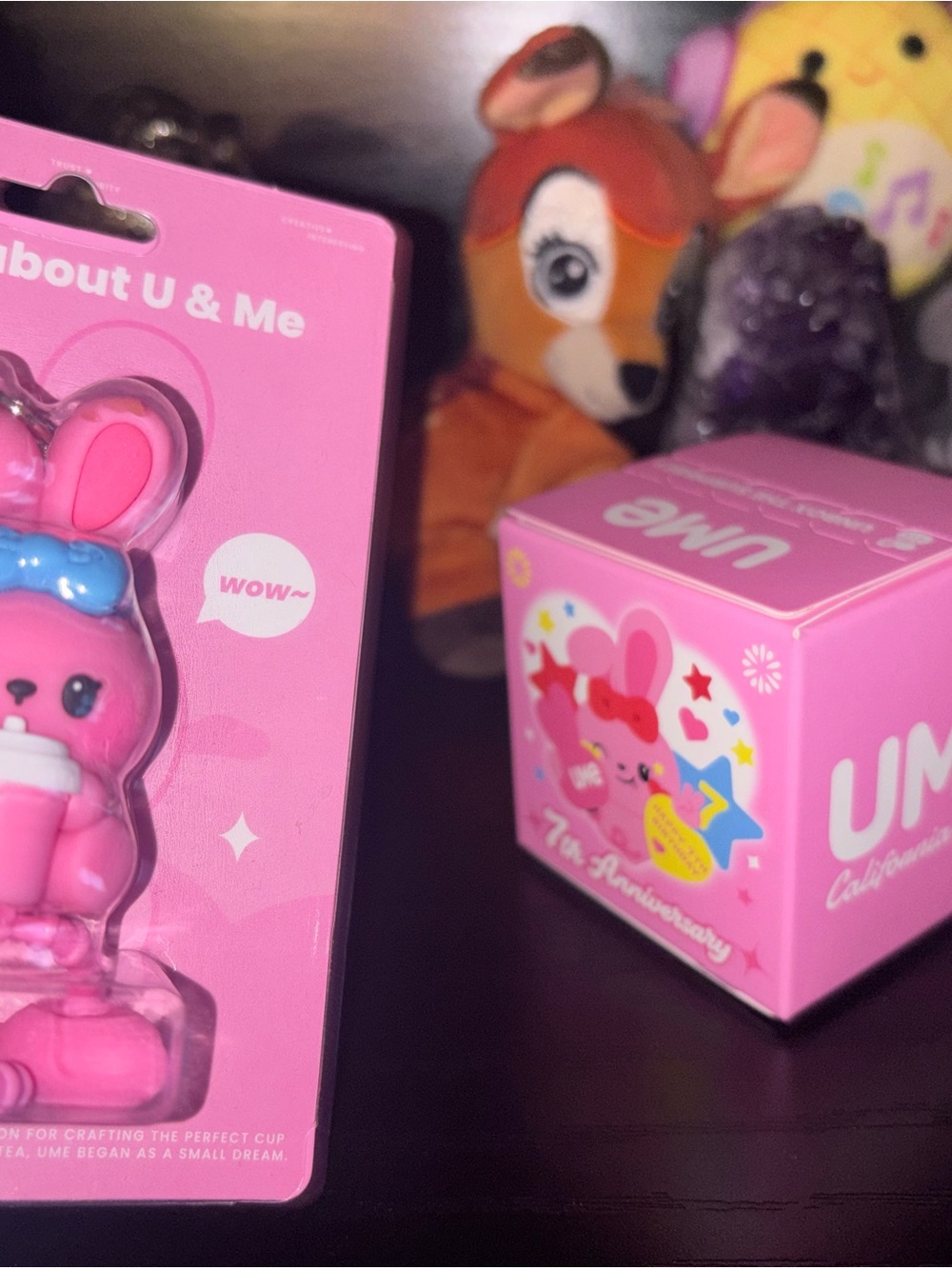 UMe Tea 7th Anniversary Bunny Mini Figure & Phone Charm Keychain Set | Pink